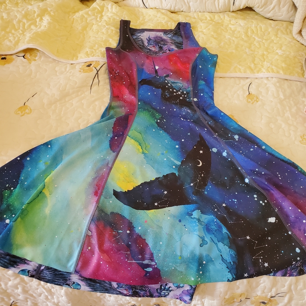 WHALE OF A GALAXY VS CHAOS LONGLINE INSIDE OUT DRESS - xs